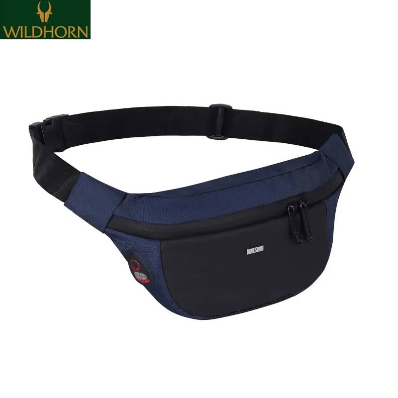 WILDHORN 2.4L Waist Bag for Unisex I Headphone Hole I Ultra Strong Stitching, Sturdy Zippers, Waterproof, Fanny Pack for Hiking Travel Camping Running Sports with Adjustable Strap (Navy & Black)