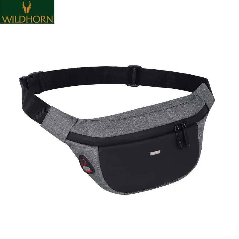 WILDHORN 2.4L Waist Bag for Unisex I Headphone Hole I Ultra Strong Stitching, Sturdy Zippers, Waterproof, Fanny Pack for Hiking Travel Camping Running Sports with Adjustable Strap (Grey Melange)