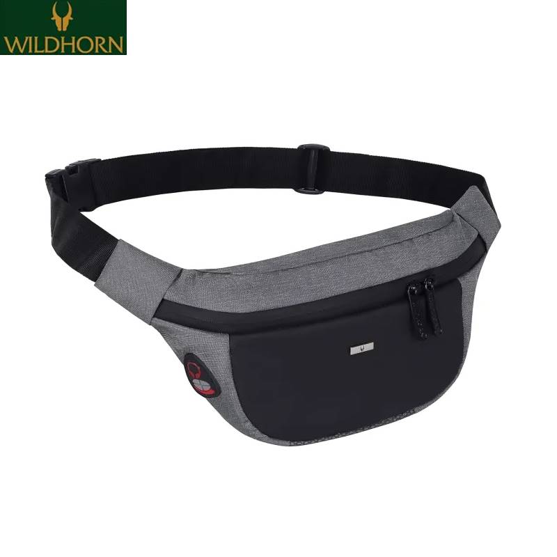 WILDHORN 2.4L Waist Bag for Unisex I Headphone Hole I Ultra Strong Stitching, Sturdy Zippers, Waterproof, Fanny Pack for Hiking Travel Camping Running Sports with Adjustable Strap (Grey Melange)
