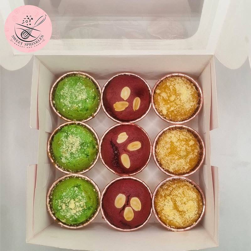 Sweet Sprinkles Flavor Fusion Muffin Box-Red Velvet, Matcha & Vanilla