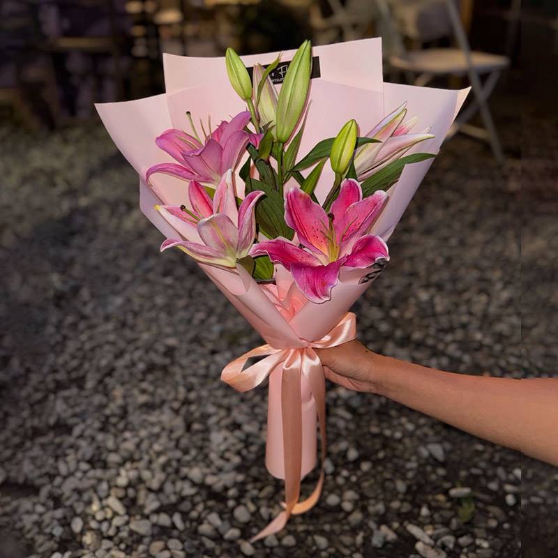 Blooming Pink Lily Charm Bouquet
