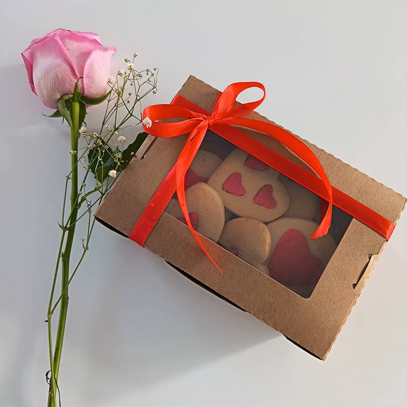 Pink Heart Cookie Box with Pink Rose
