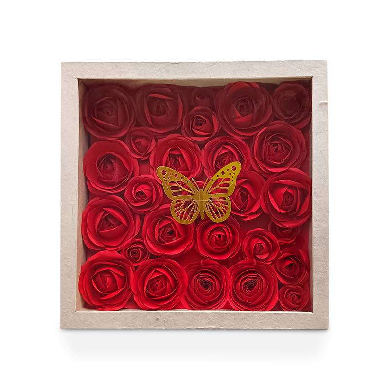 Red Rose Papercraft Flower Box with Golden Butterfly