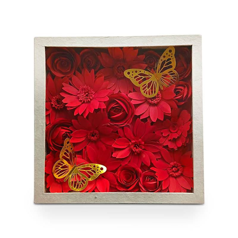 Red Papercraft Flower Box with Butterfly Accent