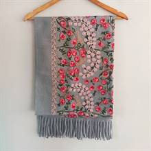 Soft Grey Floral Statement Shawl