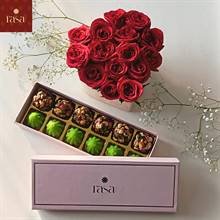 Rasa: Artisanal 12 pc Dry Fruits Laddoo & Modak Mithai Box with Roses