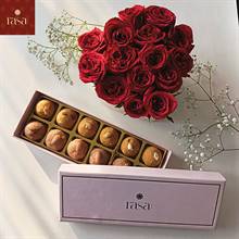 Rasa: Artisanal 12 pc Besan Laddoo Mithai Box with Roses