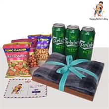 Father's Day Beer & Scarf Hamper with Tong Garden Snacks