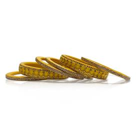 Yellow Plastic Bangles with Crystals (Set of 6)