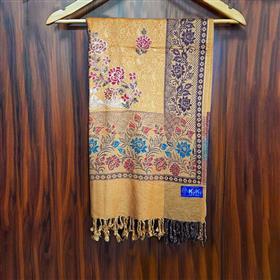 Mustard Yellow Silky Shawl with Floral Patterns