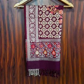 Deep Maroon Shawl with Floral Patterns