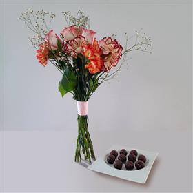 Beloved Beauty Floral Bouquet with Belgian Chocolates Gift Set