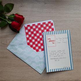 Happy Valentine's Day Handwritten Letter / Greeting Card - Blue with Roses