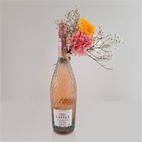 Calvet Celebration Brut Rose Sparkling Wine (750 ml) with Mini Floral Bouquet