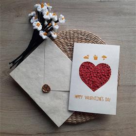 Valentine's Day Heart and Red Roses Handcrafted Greeting Card