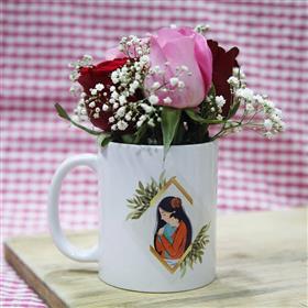 Love You Mom Mug with Red and Pink Roses