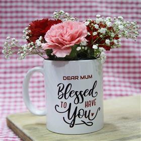 Dear Mom Blessed to Have You Mug with Red and White Carnations