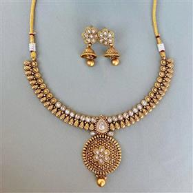 Pure Brass Made Neckpiece Set - Pure White (37708/73)
