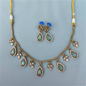 Premium Quality Reverse American Diamond Neckpiece Set - Aqua Blue (36305/71)