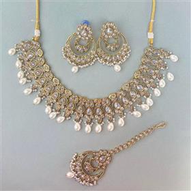 Premium Quality Reverse American Diamond Neckpiece Set (31996/32)