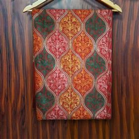 Cinnabar Red Cashmere Shawl with Multi-color Embroidery