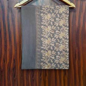 Ash Gray Cashmere Shawl with Golden Zari Embroidery