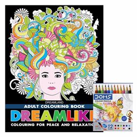 Dreamland Adult Coloring Book Dreamlike & DOMS Half-size Color Pencils (12 Shades)