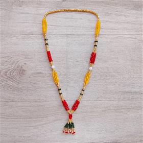 Yellow and Red Patterned Potey Necklace