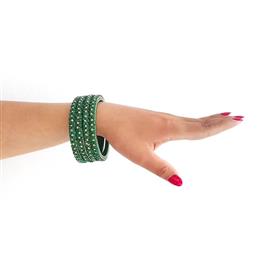 Matte Green Glass Bangles with Stones (Set of 4)