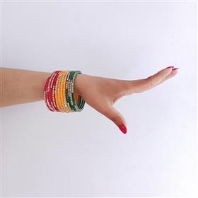 Bright Yellow-Red-Green Festive Bangles (Set of 12)