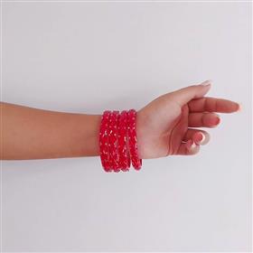 Glossy Red Crystal Cluster Bangles (Set of 4)