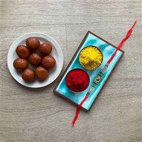 Peacock Rakhi with Gulab Jamun and Tika