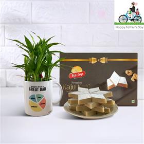 Lucky Bamboo with Great Dad Mug & Kaju Barfi