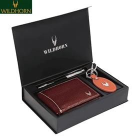 WildHorn Nepal Classic Men's Combo/Gift Set of Leather Wallet, Leather Keyring, Pen (WHPWK1254BB2)