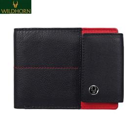 WildHorn Nepal RFID Protected Genuine Leather Wallet for Men (WH 500 BLK&RED)
