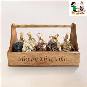 Bhai Tika Wooden Carrier with Dry Nuts
