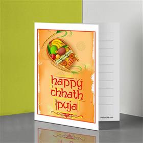 Chhath Parwa Greeting Card - Fruits and Puja Objects Design