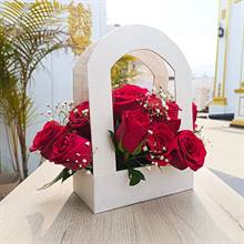 Red Roses in Arch Lokta Basket