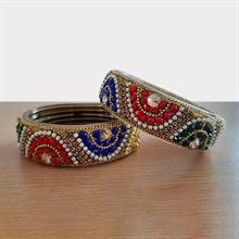 Multicolored Potey and Crystals Bangles (Set of 2)