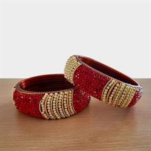 Red Potey Bangles with Faux White Pearls (Set of 2)