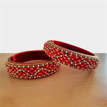 Red Stones with Crystals Bangles (Set of 2)