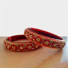 Red and Yellow Stone Bangles (Set of 2)