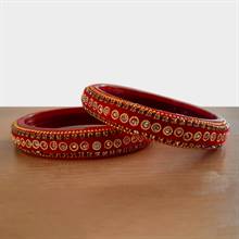 Red Velvet with Transparent Crystals Bangles (Set of 2)