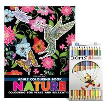 Dreamland Adult Coloring Book Nature & DOMS Full-size Color Pencils (12 Shades)