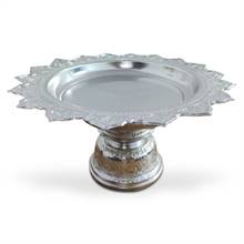 28 cm Thai Sliver Coated Aluminium Traditional Style Tray With Pedestal For Worship(Tika Thali)