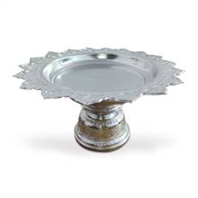 26 cm Thai Sliver Coated Aluminium Traditional Style Tray With Pedestal For Worship(Tika Thali)