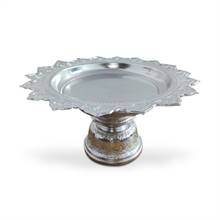 24 cm Thai Silver Coated Aluminium Traditional Style Tray With Pedestal For Worship(Tika Thali)