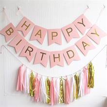 Peach Pink Happy Birthday Banner 