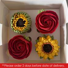 Ministry of Cupcakes - Box of 4 - Red Roses & Sunflowers