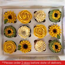 Ministry of Cupcakes - Box of 12 - Yellow Roses, Sunflowers & Chrysanthemums 